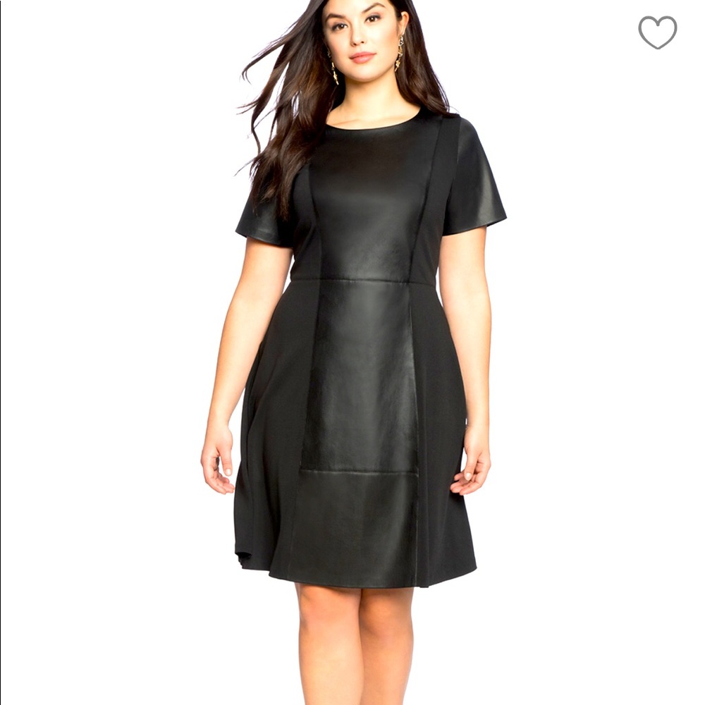 EUC 18 ELOQUII faux leather and pointe mix dress